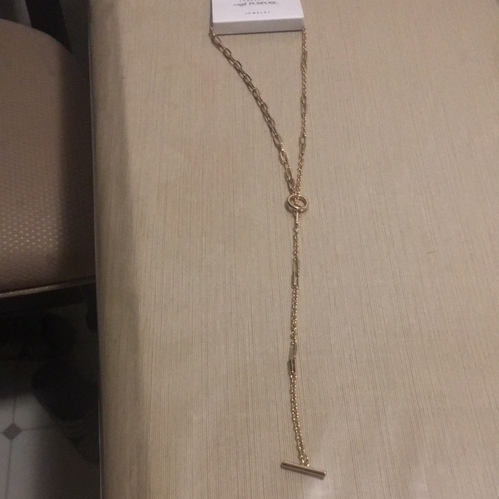 Forever 21 gold long y necklace with bar NWT